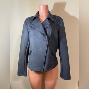 Philosophy utility jacket women's medium faux leather slate‎ gray zip snap front